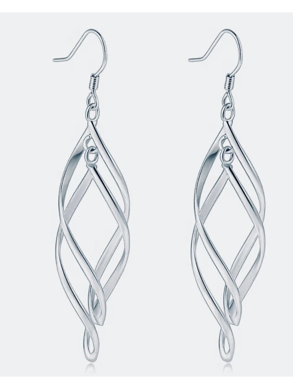 New - Silver Hollow Twisted Leaf-shaped Dangle Earrings - Picture 4 of 4